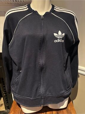 Vintage Style adidas Navy Blue Zip-Up Trefoil Track Jacket